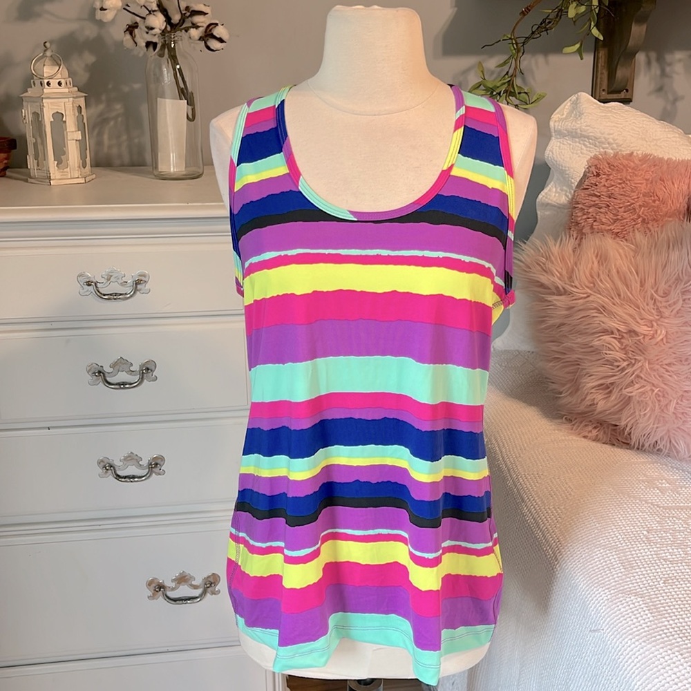 Lukka fitness tank Colorful multicolor stripe womens L New Top Running A…